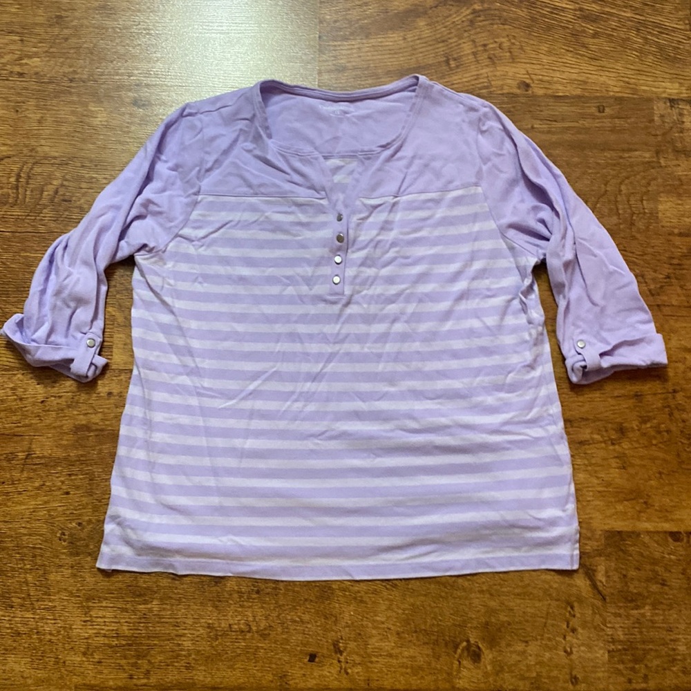 Croft&Barrow Striped Roll Up Sleeve with Button Blouse